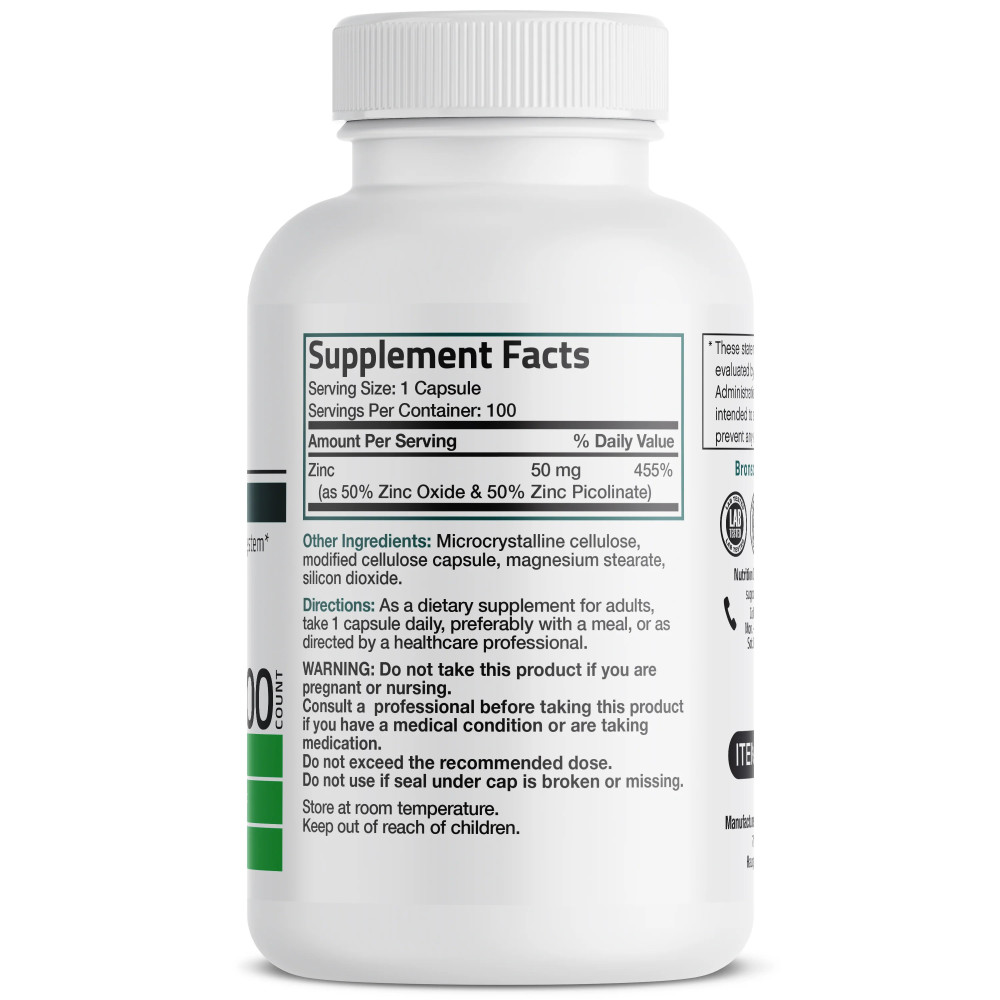 Zinc 50 mg, 100 capsule, Bronson Laboratories