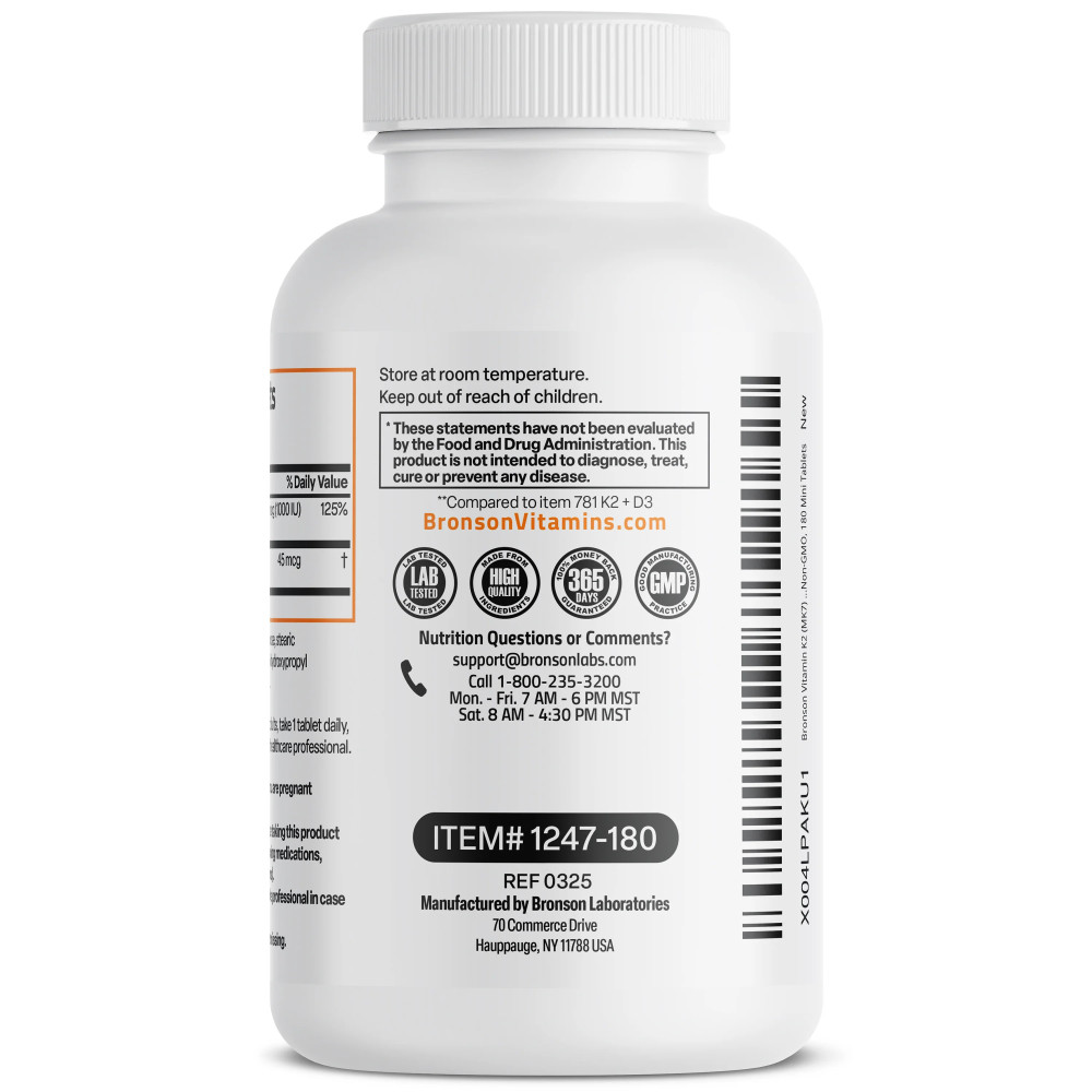 Vitamina K2 MK-7 45 mcg + Vitamina D3 1000 UI - Bronson Vitamins